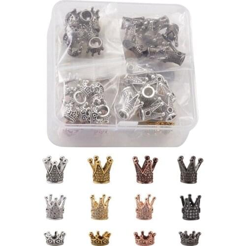 40pcs/box Crown Shape Brass Cubic Zirconia Beads Tibetan Style Alloy Beads Spacer Beads for Jewelry Making DIY Bracelet Supplies