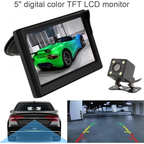 5 Inch Car TFT LCD Monitor 800X480 16:9 Screen 2 Way Video Input+170 Degrees Wide Angle Lens Night Vision Rear View Camera