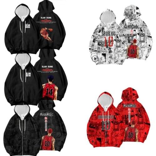 Anime SLAM DUNK Cosplay Costume Sakuragi Hanamichi Kaede Rukawa Miyagi Ryota Hisashi Mitsui 3D Hoodie Zipper Hooded Sweatshirt