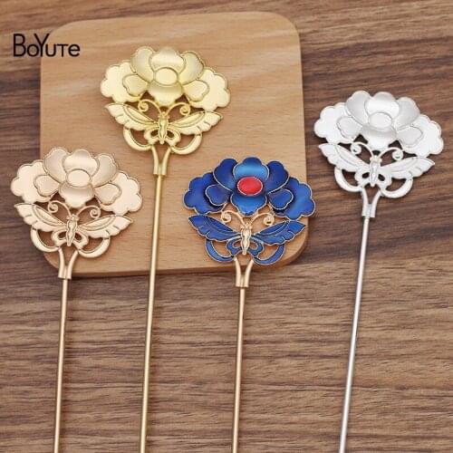 BoYuTe (10 Pieces/Lot) 50*49.5MM Alloy Flower Hair Stick Materials Handmade Diy Antique Chinese Clothing Accessories