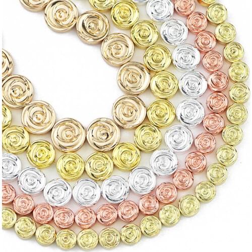 Rose Flower Hematite 6/8/10MM Gold Silvers Flat Round Natural Stone Spacer loose Beads For Jewelry Making Diy Bracelets Necklace