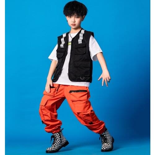 Kid Hip Hop Clothing TShirt Top Streetwear Tactical Cargo Pants Sleeveless Jacket Vest for Girls Boys Dance Costume Clothes
