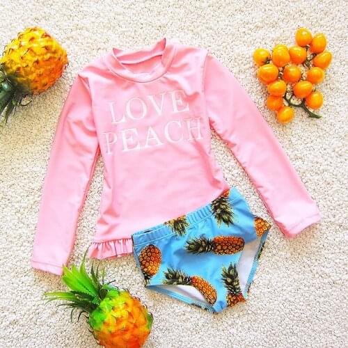 Children Swimwear Baby Girls Long Sleeve Top+Pineapple Print Shorts 2019 Summer Bikini Kids Swimsuit