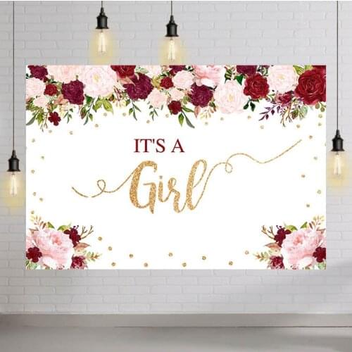 Its A Girl Baby Shower Backdrop Decorations Watercolor Flowers Photography Floral Newborn Princess Cake Smash Background Props
