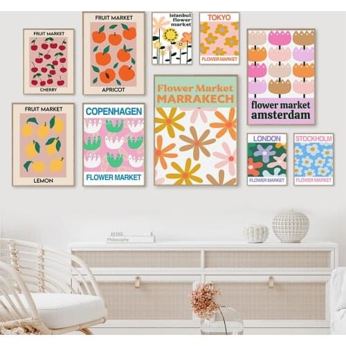 Fruit Market Cherry Apricot Lemon Tulip Wall Art Canvas Painting Nordic Posters And Prints Pictures For Kitchen Room Home Decor