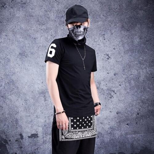 European and American high street cashew flower T-shirt half sleeve apron medium length T-shirt skirt mens slim half sleeve T-s