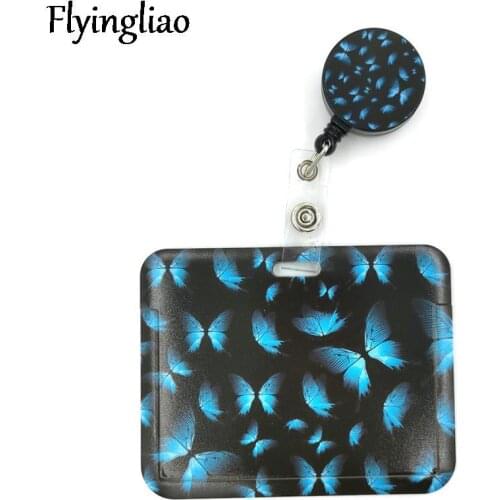 Art Butterfly Monarch Cartoon Cute Credit Card Holder Lanyard Women Men Kid Student Reel ID Name Bus Clips Card Badge Holder