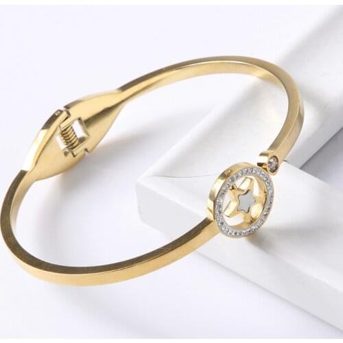 Trendy Stainless Steel Rotatable Hollow Star Bracelets Bangles For Women Girls Crystal Charm Wedding Bangle Jewelry Bracelet