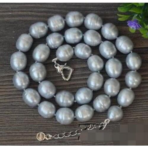 Fashion jewelry Free Shipping 10-11mm Grey Rice FW Pearls necklace