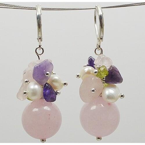 Special Pearl Jewelry set Handmade White freshwater pearl Pink Rose Quartz amethyst Olivene mixes necklace bracelet earrings