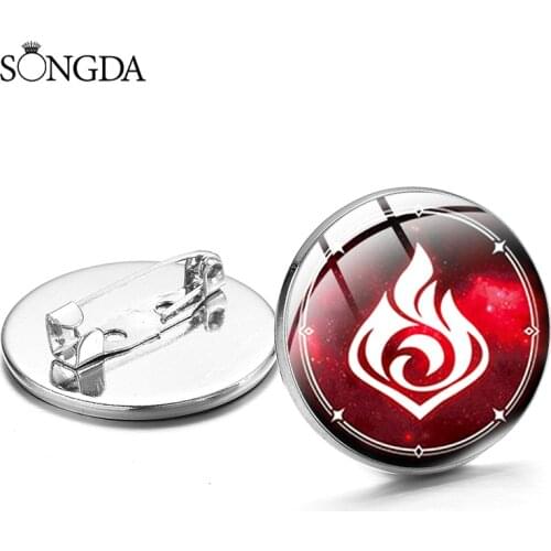HotOnline Game Genshin Impact Brooch Cosplay Eye of God Fire Wind Glass Dome Pin Button for Clothes Bag Decoration Anime Jewelry