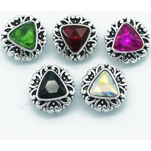 New beauty triangle rhinestone colorful pattern Metal 10pcs mixed 12mm snap buttons KZ9074 for DIY snap pendants jewelry