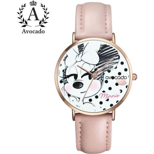 2020 New Mouse WomenS Watch Casual Fashion Quartz WristWatches Rose Pink Leather WatchBands Cartoon Girl Timer Gift Clock