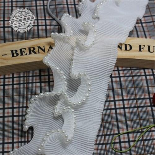 New arrival 5 yards White Ruffled Lace Trimming Ruffles Bead Lace Ribbon Black Lace Skirt collar Dress Garment Accessary