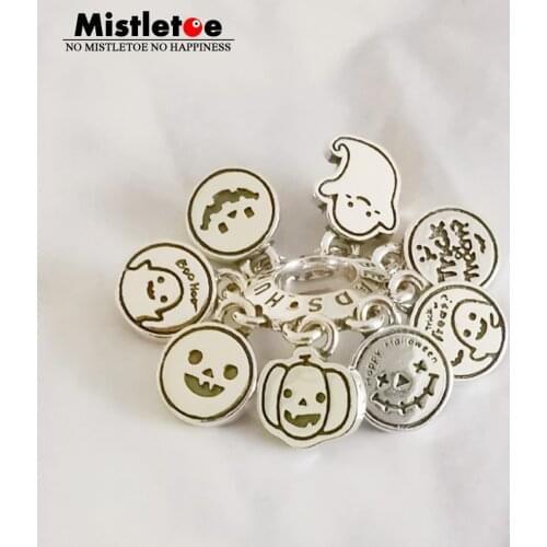 Mistletoe 925 Sterling Silver Cartoon Halloween pumpkin smiley Charm Bead European Jewelry