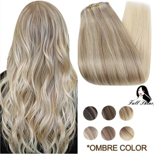 Full Shine Clip on Human Hair Extensions 7Pcs 100gram Balayage Color Ombre 100% Machine Remy Human Hair Hairpins On Double Weft
