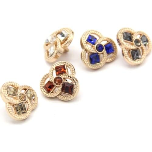 10pcs Rhinestones Gold Metal Shank Jewelry Buttons For Clothes Women Shirt Dress Flower Decorations Sewing Accessories Wholesale