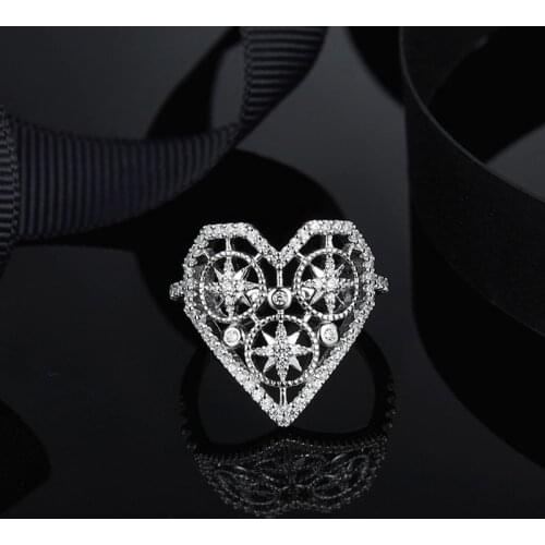 SLJELY Luxury 925 Sterling Silver Endless Love Heart Ring Cubic Zirconia Hollow Valentine Finger Rings for Women Lovers Jewelry