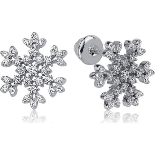Valori Jewels Snowflake, Zirconia White Gemstone, Rhodium Plated, Sterling Silver Earrings