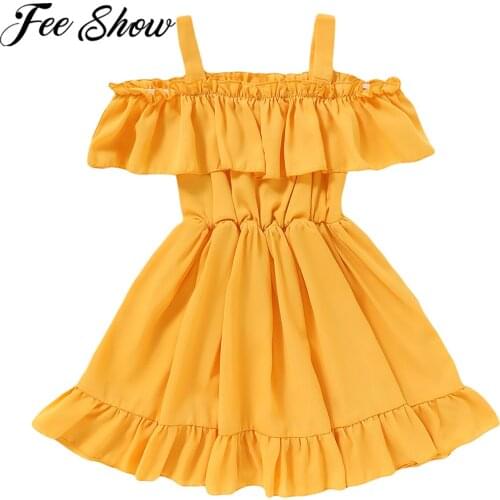 Toddler Baby Girls Chiffon Off-Shoulder Ruffles Dress Children Girls Party Dress for Princess Solid Ball Gown Kids Girl Clothes