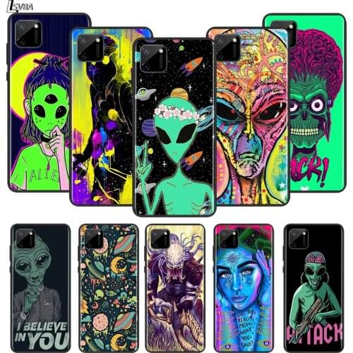 Funny Alien For OPPO Realme Narzo 20 C2/3/11/12/15/17 X2 X3 X7 XT X50 Q2i V3 V5 V15 Pro Black Phone Case