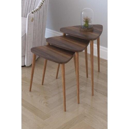 Modern Remaks Retro 3'lü Triangle Zigon coffee table, serving Stand-Walnut coffee table table basse