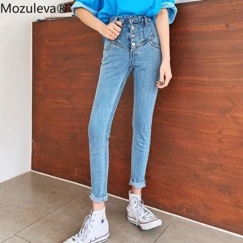 Mozuleva Vintage Single-breasted Women Denim Jeans High Waist Stretch Pants Capris Female Streetwear Jeans Pants 2020 Autumn