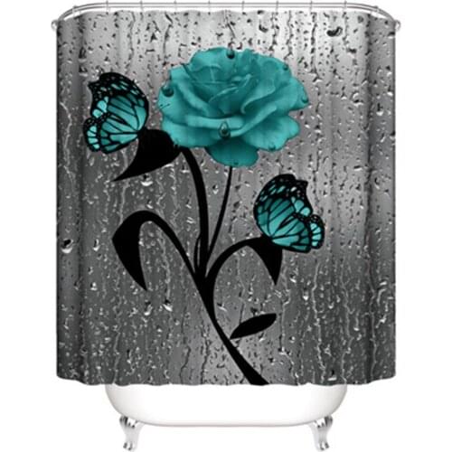 Green Yellow Rose Bathroom Waterproof Shower Curtain Bath Courtains Bathtub Screen Home Decor With Hook Polyester Shower Curtain