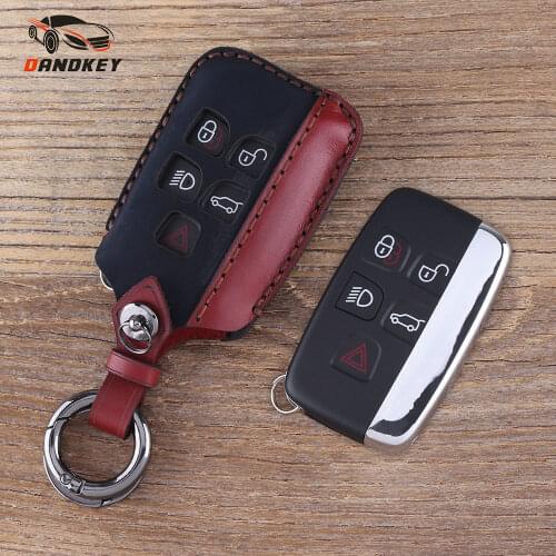 DANDKEY Genuine Leather Protector Key Case Shell Cover For Land Rover Range Rover Evoque Discovery 4 Fob 5 Buttons