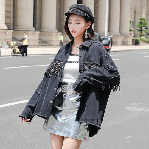 Women Denim Jacket Coat Tassels black Ladies Jeans Jackets Loose Abrigo Mujer tops for Women 2020 Spring Denim Coats Females