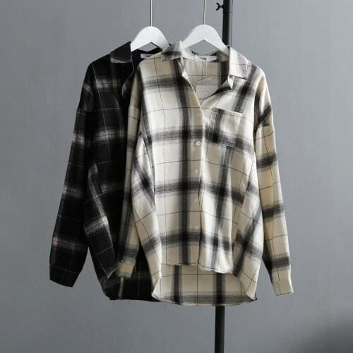 2021 Winter Autumn Womens Blouse Flannel Shirt Cotton Casual Student Long Sleeve Plaid Shirt Blouses Female Blusas Office Tops