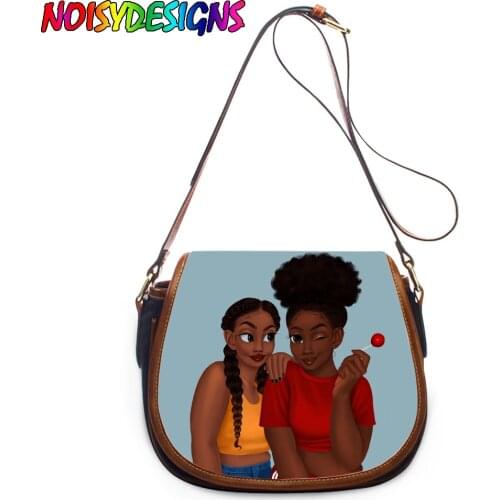 NOISYDESIGNS Afro Black African Girls PU Leather Messenger Bags for Women Luxury Shoulder Crossbody Bag Saddle Bag Feminine