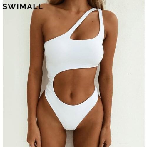 2021 Solid One Piece Swimsuit Women One Shoulder Swimwear High Cut Bathing Suit Bodysuit Push Up Monokini Swimsuit Beachwear