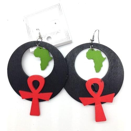 1pairs/lot Africa Map Ankh Wooden Earrings