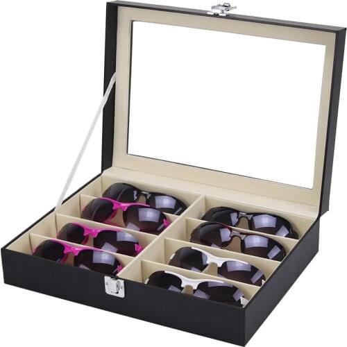 1 Pc 8 Slot Wooden PU Leather Black Sunglass Glasses Eyeglass Storage Box Organizer Collector Display Case