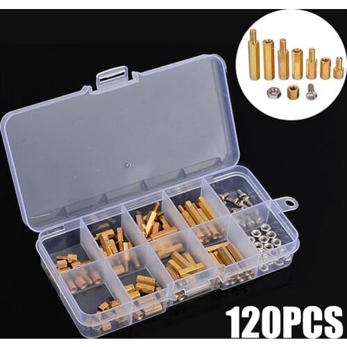 120Pcs/Set M3 Brass Male Female Hex Brass Standoffs Spacer Stainless Steel Screws Nuts Assortment Kit For Hardware Fastener