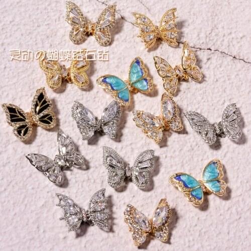 5 Pcs Flying Waving Crystal Wing Butterfly 3D Nail Art Decorations Luxury Zircon Charm Emulational Design Manicure Accessories
