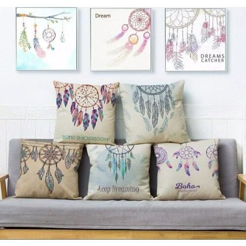Watercolor Bohemian Feather Print Pillow Cushion Cover Throw Pillows Cases Sofa