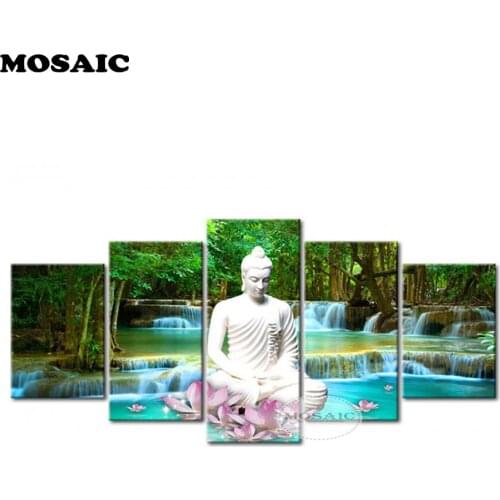MOSAIC 5D DIY,Diamond Embroidery,diamond,waterfall buddha Full Rhinestone Custom Diamond Painting Cross Stitch 5pcs