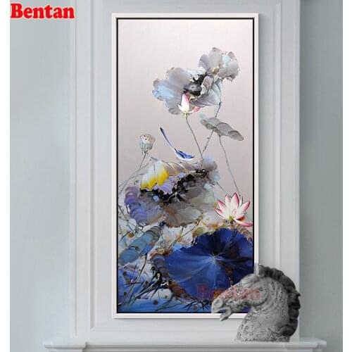 Large diy round diamond painting lotus cross stitch set wall art 5d diamond embroidery full square drill mosaic by hand crafts