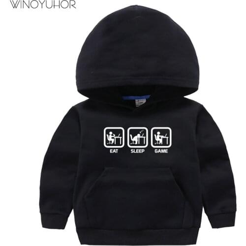 Eat Sleep Playing Game Sweatshirt Hoodies Children Autumn Funny Long Sleeve Cotton Tops Baby Boys Girls Hip Hop Pullover