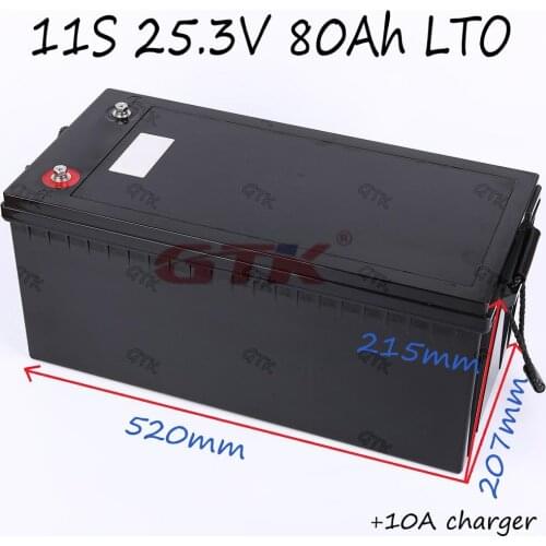 Solar Energy Storage BATTERY 25.3V 80Ah LTO Battery Pack 2.3V Lithium Titanate Cell for Motorhome Solar System RV +10A Charger