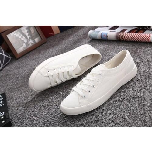 Canvas shoes womens flat heels Fashion small white shoes lace up students' casual shoes Comfortable Brisk soft shoedl