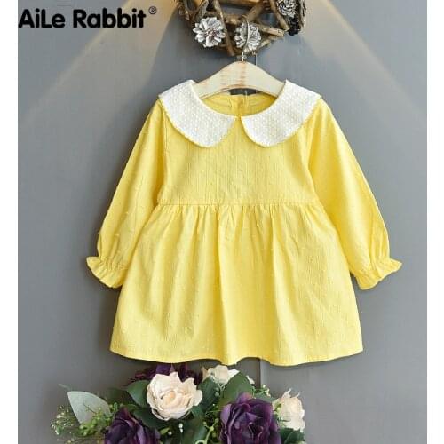 2021 Girls' Contrast Collar Autumn New Childrens Long Sleeve Princess Dress