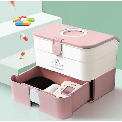 Large Size First Aid Storage Box Container Bin with Removable Tray Portable Handle Family Emergency Medicine Kit Case Organizer