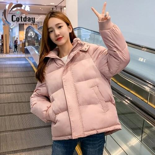 Cotday Short Pink Loose Sweet With Hooded Parka 2020 New Winter Jacket Women Office Style Lady Female Casual Parka Coat