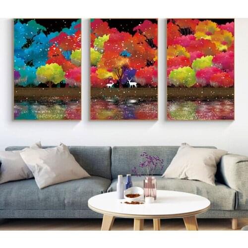 Colorful Mountain Forest Trees Landscape Canvas Art Paintings Pictures for Living Room Bedroom Prints Wall Poster Home Decor
