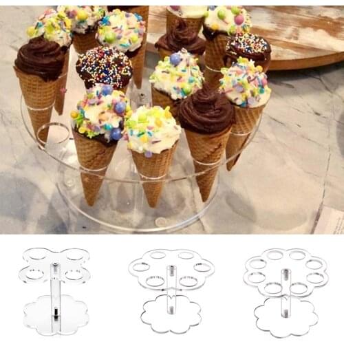 Ice Cream Holder Round Acrylic Popcorn Ice Cream Cone Dessert Holder Display Stand For Wedding Party Buffet Display Kitchen Tool