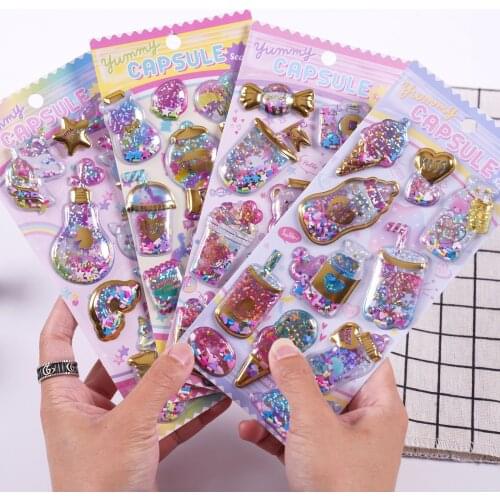 Kawaii Glittering 3D Capsule Stickers Scrapbooking Diy Bullet Journal Diary Stationery Sticker Cute Gift Supplies Sheets
