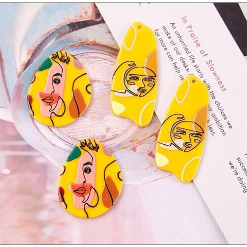 Min order 30pcs/lot Relief pattern print geoemtry irregular shape acrylic beads diy Jewelry earring/garment pendant accessory